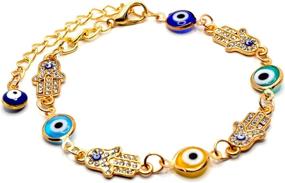 img 4 attached to 👁️ Gold Plated Evil Eye Link Bracelet - Handmade Cute Charm Bracelet by ZENNEN