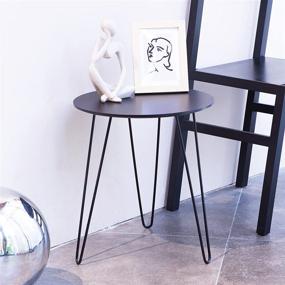 img 2 attached to 🪑 Mostrare Black Round Side Table: Easy Assembly Small Table for Living Room, Bedroom, Nightstand, Bedside Table in White & Marble