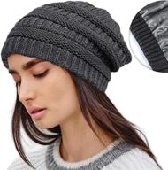 ❄️ florence iisa women's winter hats - satin lined beanie for extra warmth, stretchable thick cable knit chunky hat logo