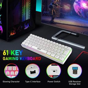 img 2 attached to 🎮 4 в 1 Беспроводная игровая клавиатура с мышью и конвертером: подсветка RGB, компактные 61 клавиша, эргономичный дизайн - идеально подходит для PS4, Xbox, Switch, PC, Mac