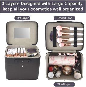 img 3 attached to 💄 Jazzpuss Makeup Storage Case - Portable 3-Layer Makeup Organizer with Mirror, Travel-Friendly Makeup Box (Black)