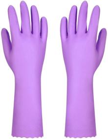 img 2 attached to 🧤 Latex-Free Reusable Kitchen Cleaning Gloves - 2 Pairs (Purple+Blue, Large) for Dishwashing with Non-Slip Swirl Grip and Cotton Lining