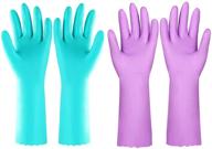 🧤 latex-free reusable kitchen cleaning gloves - 2 pairs (purple+blue, large) for dishwashing with non-slip swirl grip and cotton lining logo