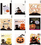 🎃 pack of 400 halloween candy bags - self adhesive treat cellophane bags in 8 clear styles for halloween party supplies, homemade crafts, and snack gift packing logo