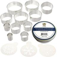 🍪 11-piece round cookie biscuit cutter set by ultra cuisine - graduated circle pastry cutters for donuts & scones - heavy-duty commercial quality stainless steel ring baking molds with 3 cookie stencils logo