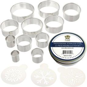 img 4 attached to 🍪 11-Piece Round Cookie Biscuit Cutter Set by Ultra Cuisine - Graduated Circle Pastry Cutters for Donuts & Scones - Heavy-Duty Commercial Quality Stainless Steel Ring Baking Molds with 3 Cookie Stencils