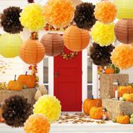 🍁 fall party decorations, autumn decor, thanksgiving party package, orange party kit, tissue pom pom paper lanterns for thanksgiving party decorations and birthday party decorations by furuix logo
