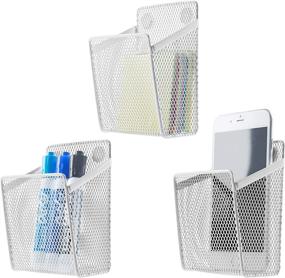 img 4 attached to Set of 3 MyGift White Wire Mesh Magnetic Storage Baskets for Office Supplies - Efficient Organizers