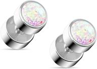 💎 sparkling glitter opal fake cheater plug earrings in 16ga stainless steel - set of 2 by pierced owl logo