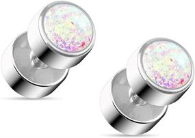 img 3 attached to 💎 Sparkling Glitter Opal Fake Cheater Plug Earrings in 16GA Stainless Steel - Set of 2 by Pierced Owl