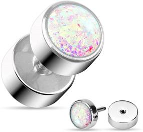 img 2 attached to 💎 Sparkling Glitter Opal Fake Cheater Plug Earrings in 16GA Stainless Steel - Set of 2 by Pierced Owl