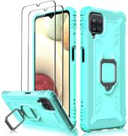 📱 milomdoi 3-in-1 bundle: samsung galaxy a12/a12 nacho case with screen protectors and finger ring holder kickstand - military grade protection - light green logo