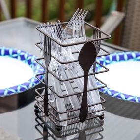 img 3 attached to 🍴 Lily's Home Silverware Holder, Tabletop Cutlery Container, Flatware Utensil Organizer, Brown.