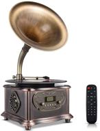 🎵 meageal ретро bluetooth проигрыватель-вертушка - винтажная граммофонная колонка с классическим фонографом из алюминия, виниловый проигрыватель 33/45 об / мин, поддерживает винил 7"/10"/12", медный рог, пульт ду, aux-вход/usb/fm... логотип