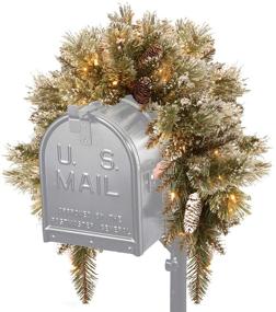img 4 attached to 🎄 National Tree Company 36 Inch Pre-lit Artificial Christmas Mailbox Swag - Flocked with Mixed Decorations, White LED Lights, and Glittery Bristle Pine