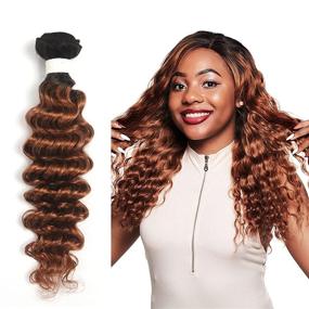 img 1 attached to 16inch Ombre Brown Deep Wave Bundles - REMY Human Hair Weft Extensions for Black Women, 100% Virgin Hair Bundles with T1B/30 Coloring