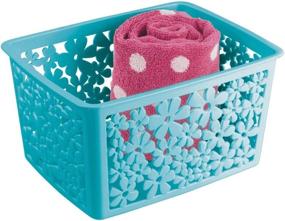 img 3 attached to 🛁 mDesign Teal Blue Floral Design Large Plastic Bathroom Storage Basket Bin for Organizing Hand Soaps, Body Wash, Shampoos, Lotion, Conditioners, Hand Towels, Hair Accessories, Body Spray