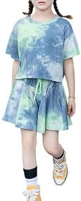 img 4 attached to 🌈 Kids 2 Piece Tie Dye Short Sleeve Crop Top T-Shirt and Shorts Set for Girls - Perfect Summer Outfit