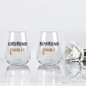 img 2 attached to Customizable Couple Wine Glasses - Set of 2 Stemless Fiancee Wine Glasses 15Oz - Ideal Engagement Gifts for Fiancee, Fiance, or Her