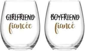 img 4 attached to Customizable Couple Wine Glasses - Set of 2 Stemless Fiancee Wine Glasses 15Oz - Ideal Engagement Gifts for Fiancee, Fiance, or Her