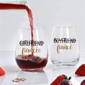 img 3 attached to Customizable Couple Wine Glasses - Set of 2 Stemless Fiancee Wine Glasses 15Oz - Ideal Engagement Gifts for Fiancee, Fiance, or Her