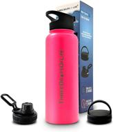 🥤 40oz stainless steel water bottle with triple thermal insulation, ideal for hot and cold liquids, includes 3 versatile lids, durable for indoor and outdoor activities - pink logo