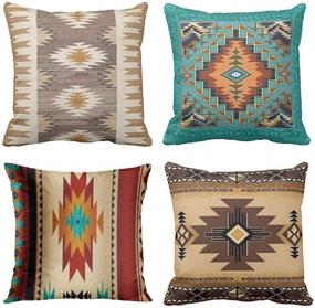 img 4 attached to 🛋️ Vibrant Tribal Western Throw Pillow Covers: Colorful Geometric Patterns for Stylish Home Décor - Set of 4, 18x18 Inches