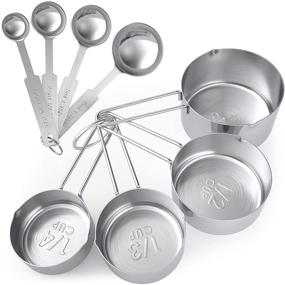 img 4 attached to 👩 Professional Tribal Cooking Metal Measuring Cups and Spoons Set - 8 Pieces - Stainless Steel - Perfect for Baking and Cooking - Measure Dry and Liquid Ingredients