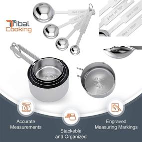 img 3 attached to 👩 Professional Tribal Cooking Metal Measuring Cups and Spoons Set - 8 Pieces - Stainless Steel - Perfect for Baking and Cooking - Measure Dry and Liquid Ingredients