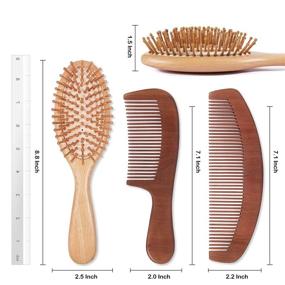img 3 attached to 🌿 3-частый набор: натуральная деревянная щетка для волос с деревянными щетинками + массажная гребенка для кожи головы + гребень из персикового дерева для бороды - идеально подходит для мужчин и женщин.