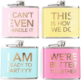 img 4 attached to 🍾 5 Oz 4-Pack Stainless Steel Flasks in Yellow, Blue, Pink, and Rose Red - with 4 Design Options
