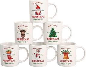 img 4 attached to 🎅 Set of 6 Christmas Ceramic Coffee Mugs - Festive Xmas Bell Snowman Christmas Tree Elk Gnome Designs - Unique Holiday Gifts for Birthdays, Christmas, and Winter