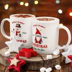 img 2 attached to 🎅 Set of 6 Christmas Ceramic Coffee Mugs - Festive Xmas Bell Snowman Christmas Tree Elk Gnome Designs - Unique Holiday Gifts for Birthdays, Christmas, and Winter