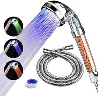 optimized handheld led shower head with rainfall, high pressure and water saving filtration for dry skin and hair - includes hose, base and 3 colors changing logo