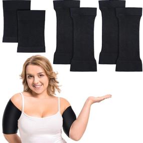 img 4 attached to 💪 2 Pairs Plus Size Women's Arm Shapers for Slimming, Compression Sleeves Wrap for Upper Flabby Arms, and 1 Pair Calf Compression Sleeves - Suitable for Arm Circumference 7 to 16 Inches