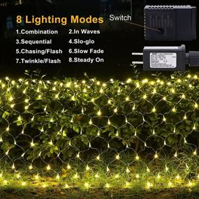 img 3 attached to 🎄 Christmas Decorative LED Net Lights - 380 LEDs Mesh Fairy String Lights, 11.8ft x 5.2ft, 8 Modes, ideal for Christmas Trees, Bushes, Weddings, Garden, Indoor & Outdoor Decorations - Warm White