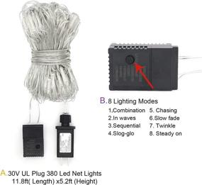 img 2 attached to 🎄 Christmas Decorative LED Net Lights - 380 LEDs Mesh Fairy String Lights, 11.8ft x 5.2ft, 8 Modes, ideal for Christmas Trees, Bushes, Weddings, Garden, Indoor & Outdoor Decorations - Warm White