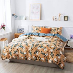 img 2 attached to 🌼 Cotton Wildflower Bedding Set - Soft and Breathable Queen Size Floral Duvet Cover with Zipper Closure & Corner Ties, Includes 3pcs (1 Duvet Cover + 2 Pillow Cases) in Gold Ingots Khaki