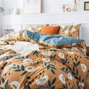 img 1 attached to 🌼 Cotton Wildflower Bedding Set - Soft and Breathable Queen Size Floral Duvet Cover with Zipper Closure & Corner Ties, Includes 3pcs (1 Duvet Cover + 2 Pillow Cases) in Gold Ingots Khaki