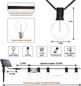 img 2 attached to 🌞 Solar Christmas String Lights: 26.4ft G40 Patio Lights with 25 Shatterproof LED Bulbs - Weatherproof Outdoor Hanging Lights for Xmas Decor, Garden, Backyard & Porch