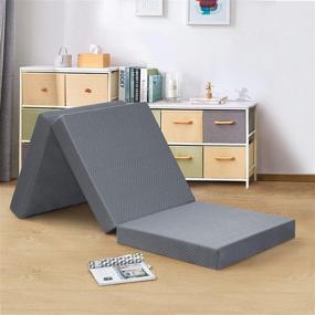 img 4 attached to 🛏️ PrimaSleep 4 Inch Tri-Folding Topper: Versatile Portable Bed for Single, Sleepovers, Dorms, Camping & More (Gray)