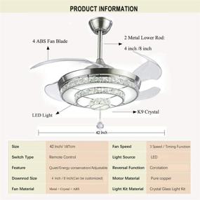 img 1 attached to Stylish and Functional Crystal Ceiling Fan with Light and Remote – 🔮 Chandelier Fan with Retractable Blades and LED Lights for Bedroom and Living Room Décor