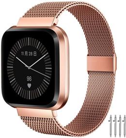 img 4 attached to 🌹 MioHHR Rose Gold Stainless Steel Bands for Fitbit Versa/Fitbit Versa 2/Fitbit Versa Lite, Breathable Adjustable Replacement Wristband Accessories, Suitable for Women and Men