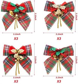 img 3 attached to 🎄 12 Pack Christmas Red Green Plaid Tree Bows with Jingle Bells - Linen Bowknots for Christmas Garland Tree, Crafts, Wrapping, Wreath Xmas Ornaments Decor