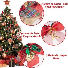 img 2 attached to 🎄 12 Pack Christmas Red Green Plaid Tree Bows with Jingle Bells - Linen Bowknots for Christmas Garland Tree, Crafts, Wrapping, Wreath Xmas Ornaments Decor