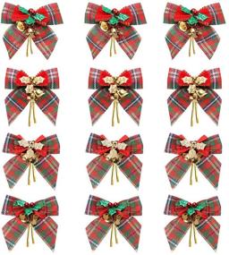 img 4 attached to 🎄 12 Pack Christmas Red Green Plaid Tree Bows with Jingle Bells - Linen Bowknots for Christmas Garland Tree, Crafts, Wrapping, Wreath Xmas Ornaments Decor
