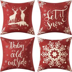 img 4 attached to 🎄 4-Pack of Dreamcountry 18x18 Inch Linen Christmas Pillow Covers - Festive Decorative Throw Pillow Covers for Home Christmas Decor, Sofa, Couch, Outdoor, and Farmhouse