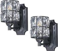 💡 doraimi set of 2 prism crystal wall sconce lighting with painting black finish - modern led wall light fixture for bath room and bed room, crystal plate shade логотип