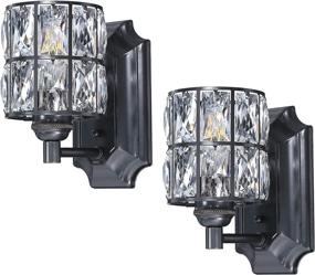 img 4 attached to 💡 Doraimi Set of 2 Prism Crystal Wall Sconce Lighting with Painting Black Finish - Modern LED Wall Light Fixture for Bath Room and Bed Room, Crystal Plate Shade