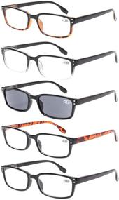 img 4 attached to 👓 Spring Hinge Rectangular Reading Glasses 5-Pack for Men and Women, Including Sun Readers